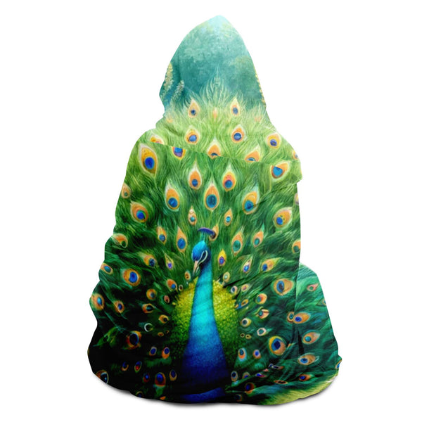 Gifts for Garden Lovers Peacock and Flower Hooded Blanket 4 Sizes 2 Lining Choices