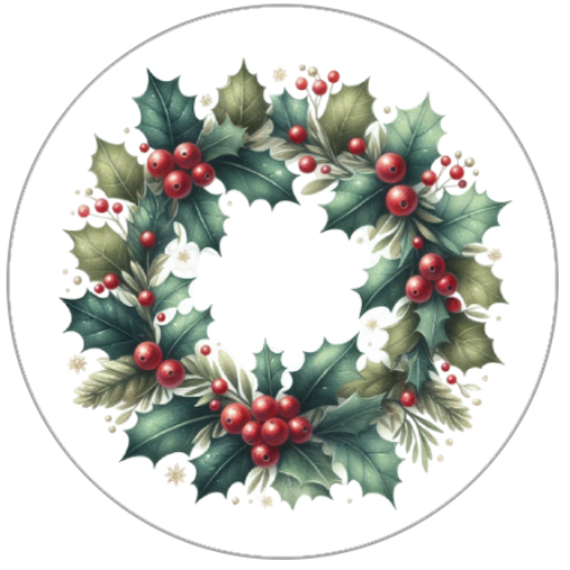 Decorative Christmas wreath with holly leaves and berries on a white background