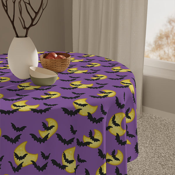 Halloween Bats Moon Tablecloth Holiday Decor Purple