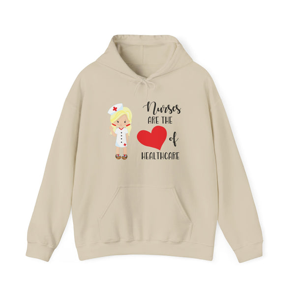 Blonde Nurse Hoodie Sweatshirt Heart of Healthcare, Nurse Hooded Sweatshirt