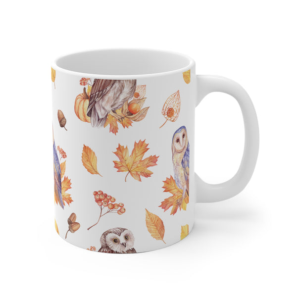 Autumn Owls Fall Leaves Coffee Mug 2-Sizes 11oz/15oz Dishwasher Microwave Safe