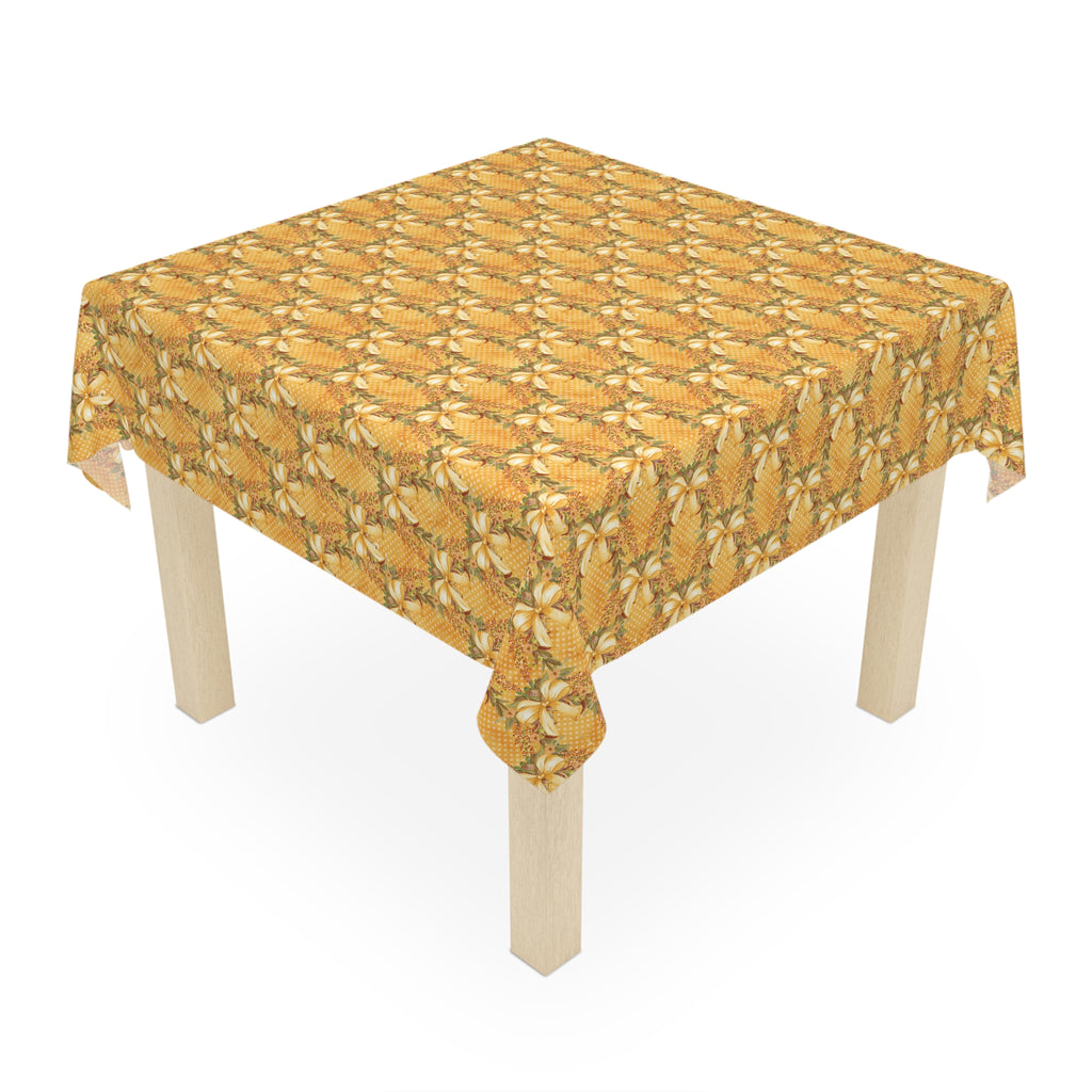 Gold Bow Pattern Tablecloth Holiday Décor