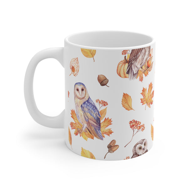 Autumn Owls Fall Leaves Coffee Mug 2-Sizes 11oz/15oz Dishwasher Microwave Safe