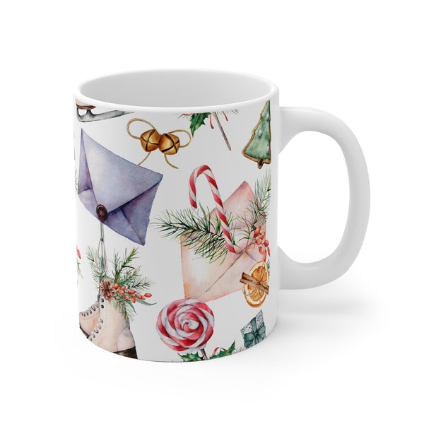 Savor Christmas with Watercolor Skates & Cookies Mug 2 Sizes Durable