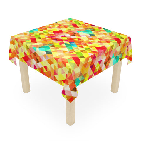 Bright Colorful Geometric Pattern Green Yellow Tablecloth Décor