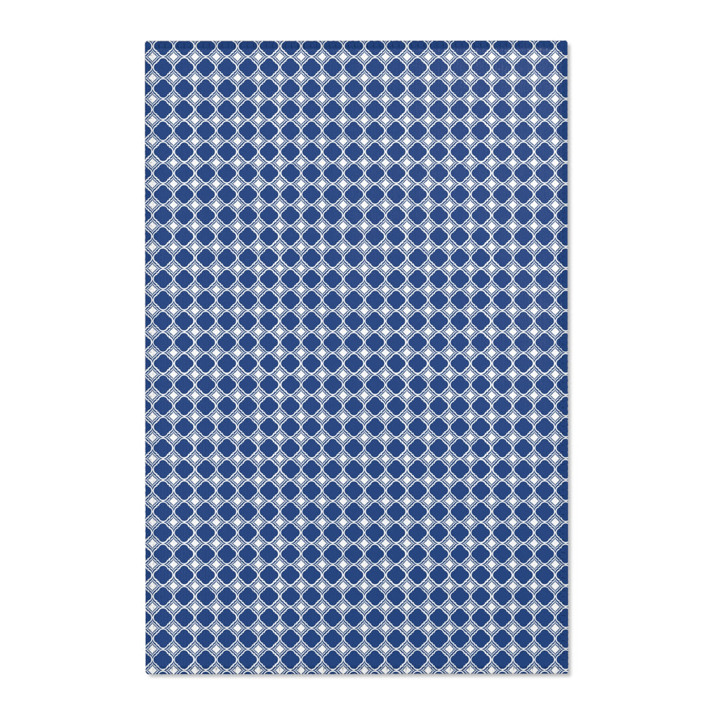 Blue White Geometric Pattern Area Rugs 3 Sizes Versatile Durable