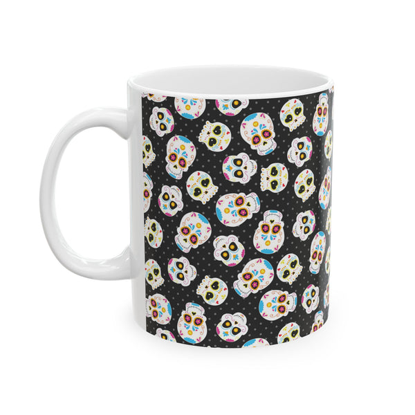 Day of the Dead Ceramic Coffee Mug, Black Sugar Skull, Dia de los Muertos Cup