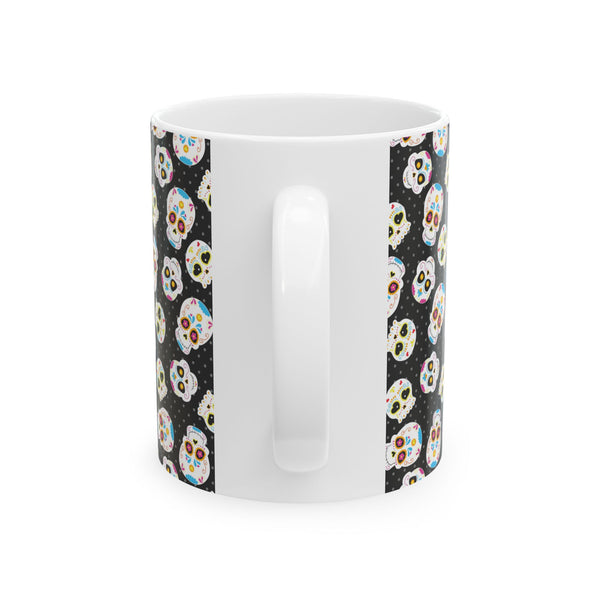 Day of the Dead Ceramic Coffee Mug, Black Sugar Skull, Dia de los Muertos Cup
