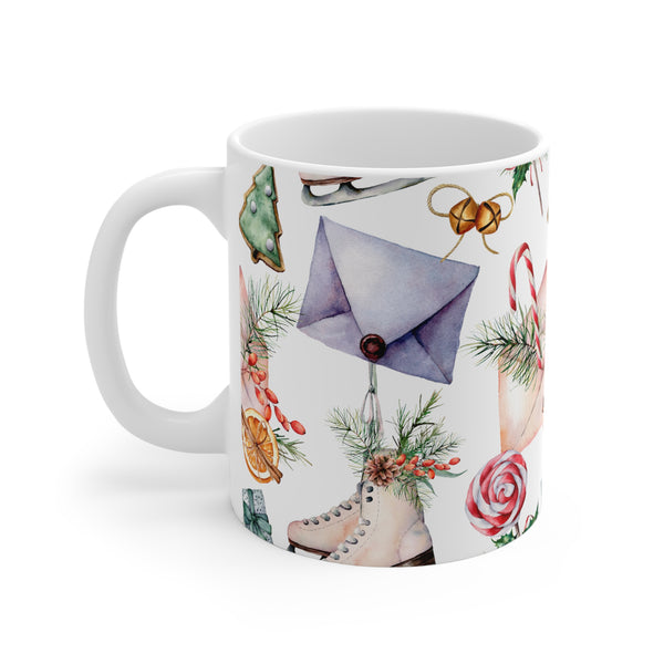 Savor Christmas with Watercolor Skates & Cookies Mug 2 Sizes Durable