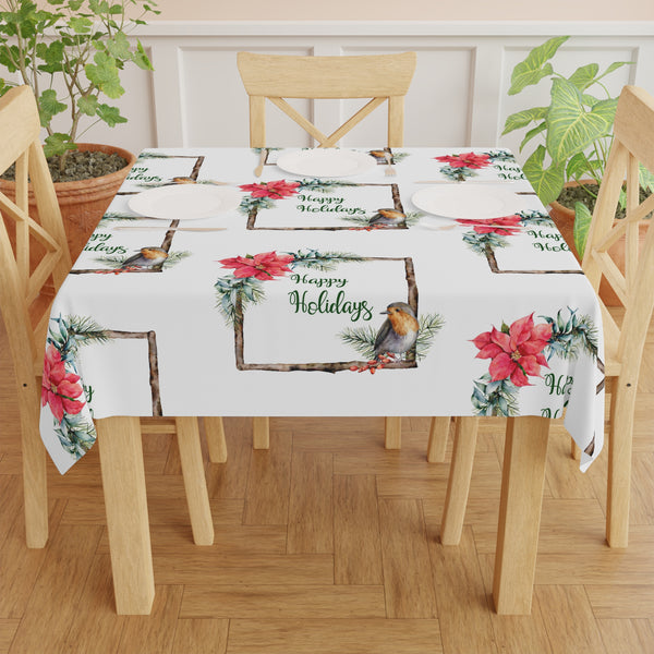Christmas Happy Holidays Tablecloth Home Décor Poinsettias