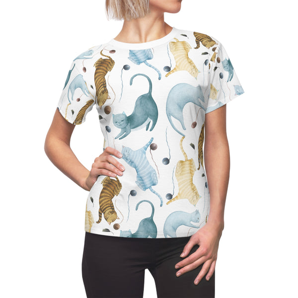Cat Lovers Women's Cut & Sew Tee (AOP) Playful Kitten Shirt for Women