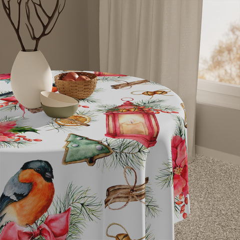 Christmas Bird Poinsettia Pattern Tablecloth Holiday Décor