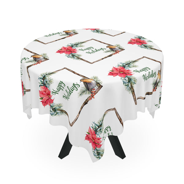 Christmas Happy Holidays Tablecloth Home Décor Poinsettias