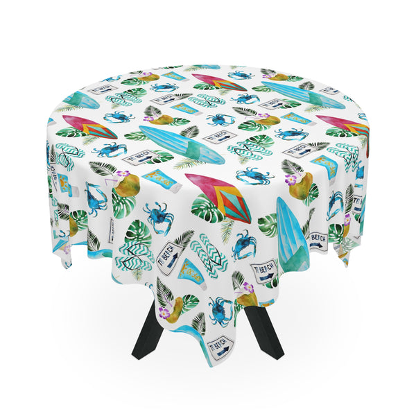 Beach Surfboard Flowers Tropical Pattern Tablecloth Décor