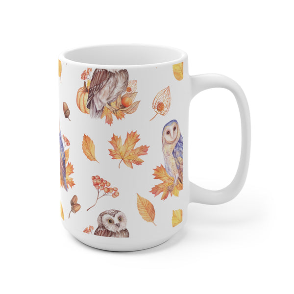 Autumn Owls Fall Leaves Coffee Mug 2-Sizes 11oz/15oz Dishwasher Microwave Safe