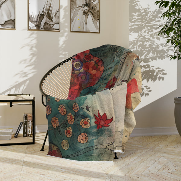 Velveteen Microfiber Blanket, Decorative Throw Blanket for Couch Plush Red Poppy