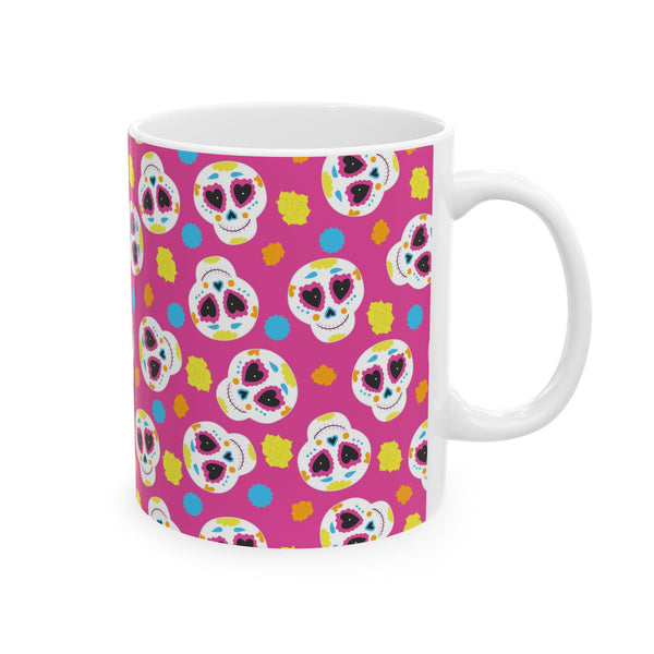 Pink Sugar Skull Day of the Dead Ceramic Coffee Mug – Dishwasher Safe Gift