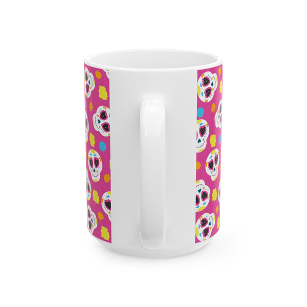 Pink Sugar Skull Day of the Dead Ceramic Coffee Mug – Dishwasher Safe Gift