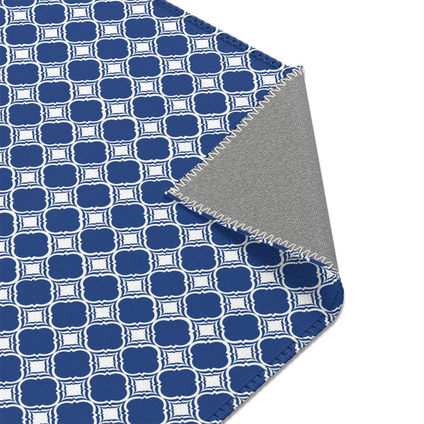 Blue White Geometric Pattern Area Rugs 3 Sizes Versatile Durable