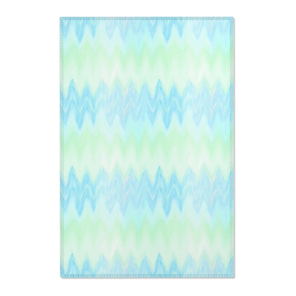 Blue Green Zigzag Geometric Area Rugs Durable 3 Sizes Home Decor Artsy