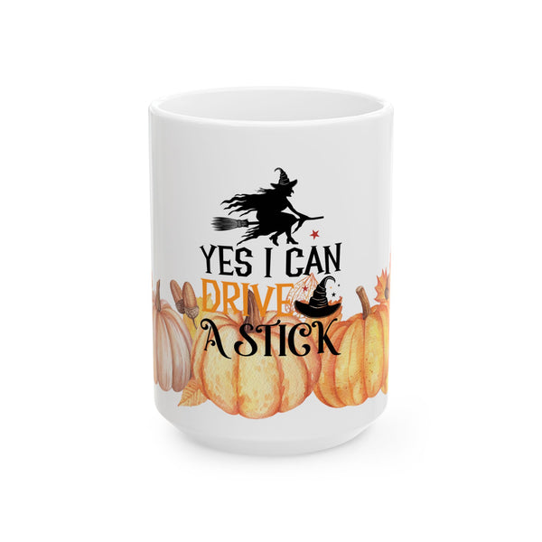 I Can Drive a Stick Witch Halloween Pumpkins Ceramic Coffee Mug