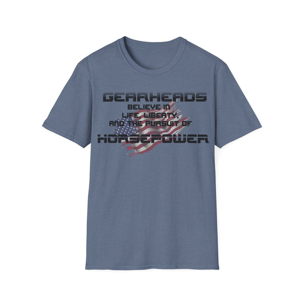 Gifts for Gearheads Pursuit of Horsepower American Flag Unisex Softstyle T-Shirt