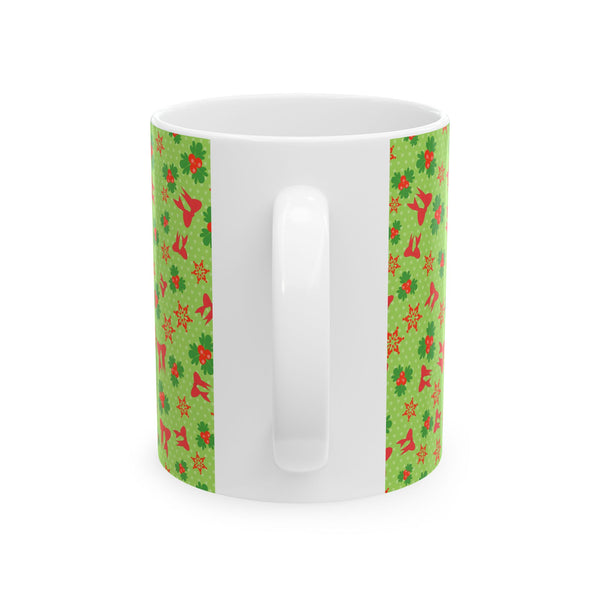 Christmas Green Floral Pattern Ceramic Coffee Mug – Holiday Gift Dishwasher Safe