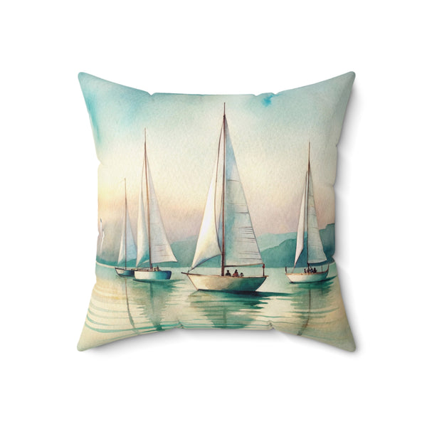 Nautical Throw Pillow, Sailboat Print, Coastal Home Decor, Beach House Accent,