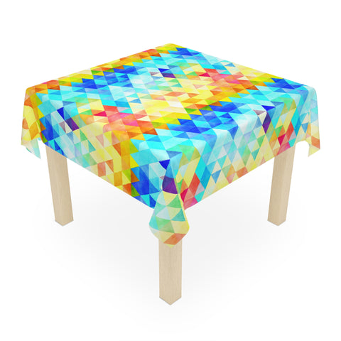 Bright Colorful Geometric Pattern Blue Yellow Tablecloth Décor