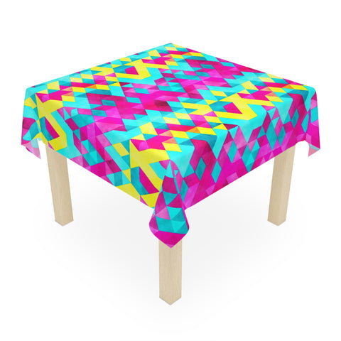 Bright Colorful Geometric Pattern Pink Yellow Teal Tablecloth Décor
