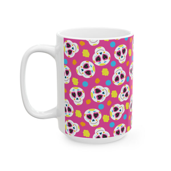 Pink Sugar Skull Day of the Dead Ceramic Coffee Mug – Dishwasher Safe Gift