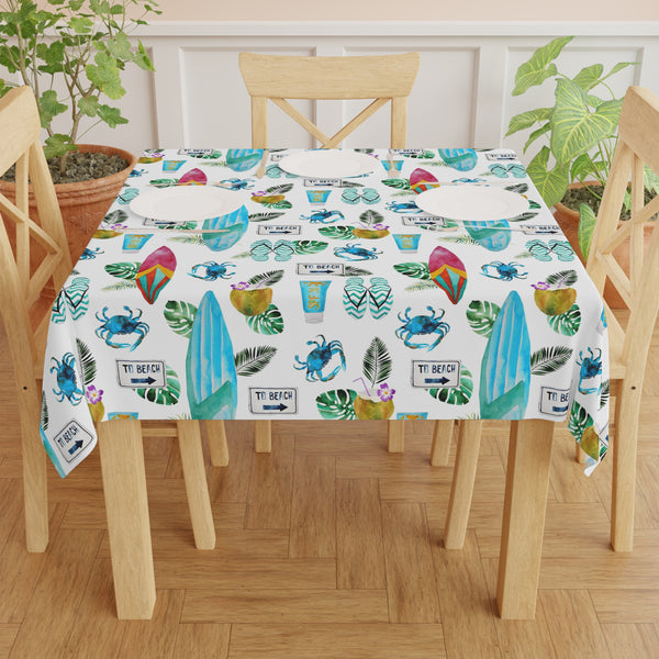 Beach Surfboard Flowers Tropical Pattern Tablecloth Décor