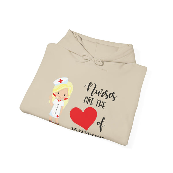 Blonde Nurse Hoodie Sweatshirt Heart of Healthcare, Nurse Hooded Sweatshirt