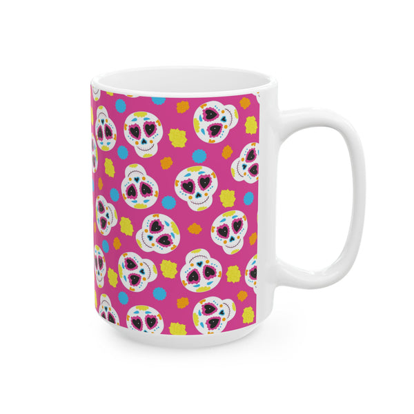 Pink Sugar Skull Day of the Dead Ceramic Coffee Mug – Dishwasher Safe Gift