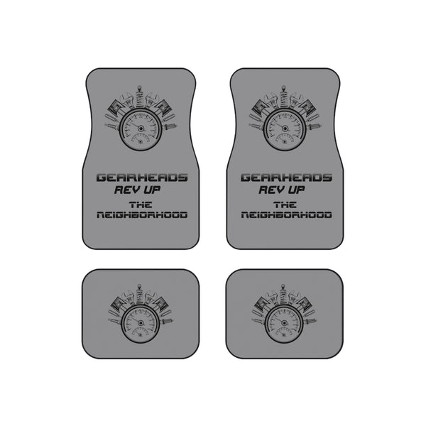 Gearheads Rev Up the Neighborhood Grey Car Mats (Set of 4) Universal Fit