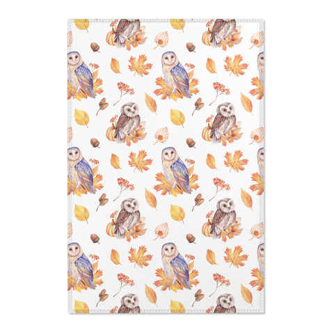 Autumn Owls Fall Leaves Area Rugs 3 Sizes Durable Hemmed Edge