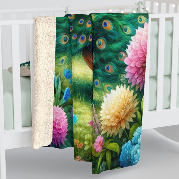 Gift for Gardeners Peacock Sherpa Fleece Blanket Throw
