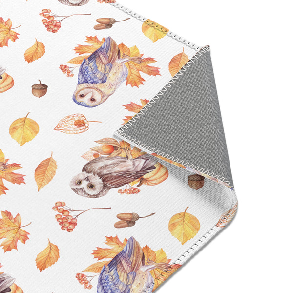 Autumn Owls Fall Leaves Area Rugs 3 Sizes Durable Hemmed Edge