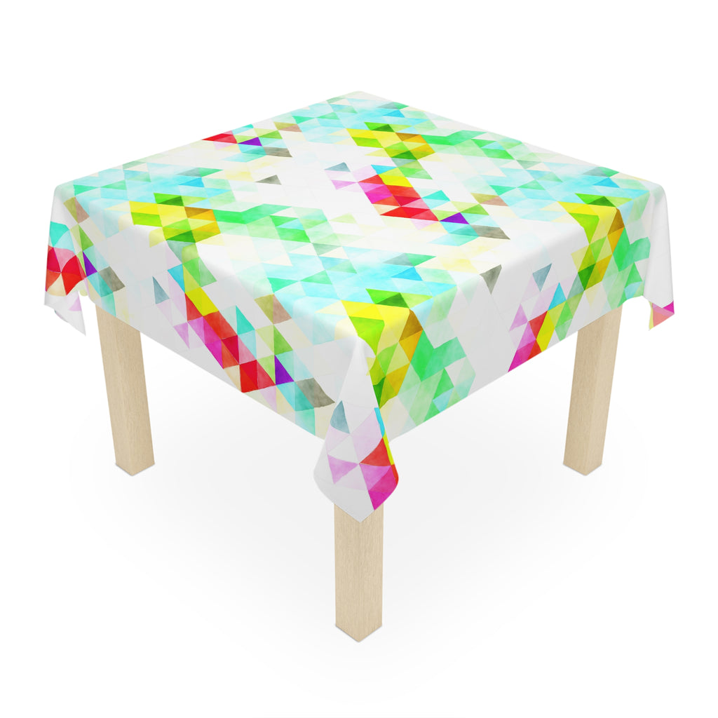 Bright Colorful Geometric Pattern Green White Tablecloth Décor