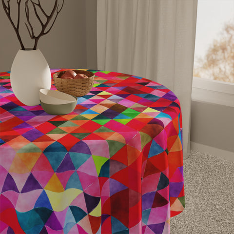 Bright Colorful Geometric Pattern Red Blue Tablecloth Décor