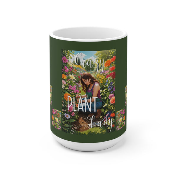 Crazy Lady Plant White Ceramic Mug with Colorful Flowers