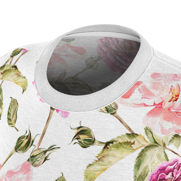 Pink Rose Women's Cut & Sew Tee (AOP) Shirt Lightweight Floral Pattern