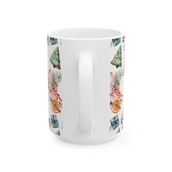 Christmas Gift Coffee Mug Holiday Ceramic Cup with Skates, Cookies & Candy Canes