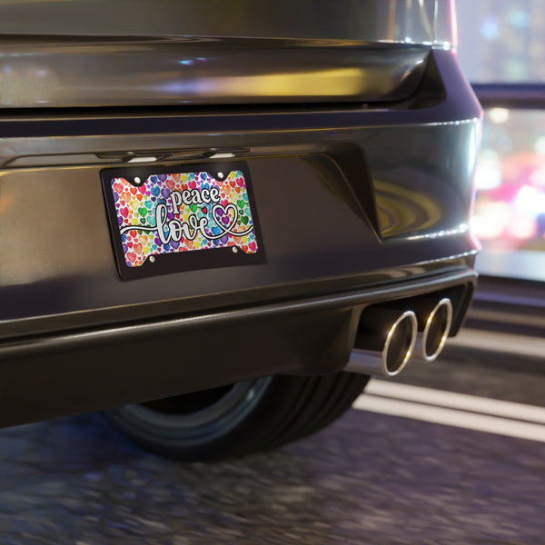 Colorful Peace Love Vanity Plate, Personalized Car Accessory, Rainbow Hearts