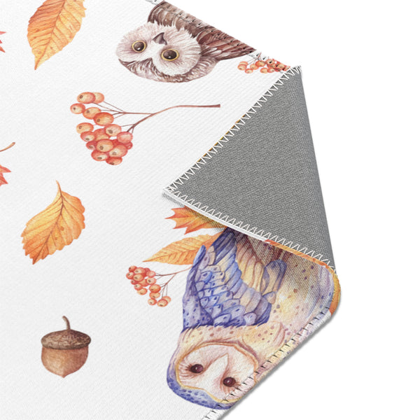 Autumn Owls Fall Leaves Area Rugs 3 Sizes Durable Hemmed Edge