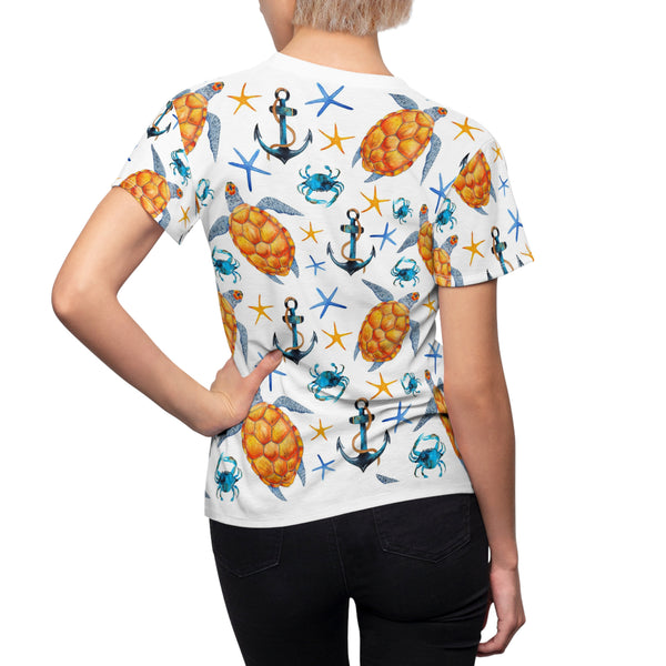 Sea Turtle Women's Cut & Sew Tee (AOP) Beach Theme Tropical Shirt