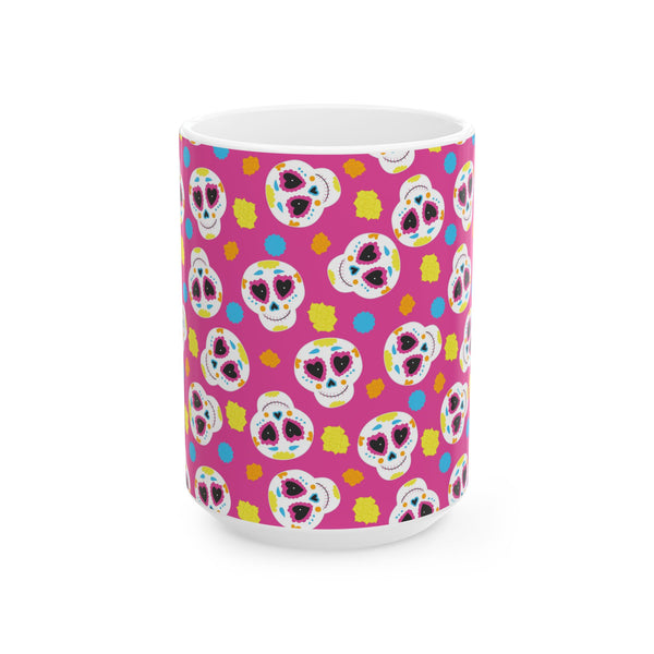 Pink Sugar Skull Day of the Dead Ceramic Coffee Mug – Dishwasher Safe Gift