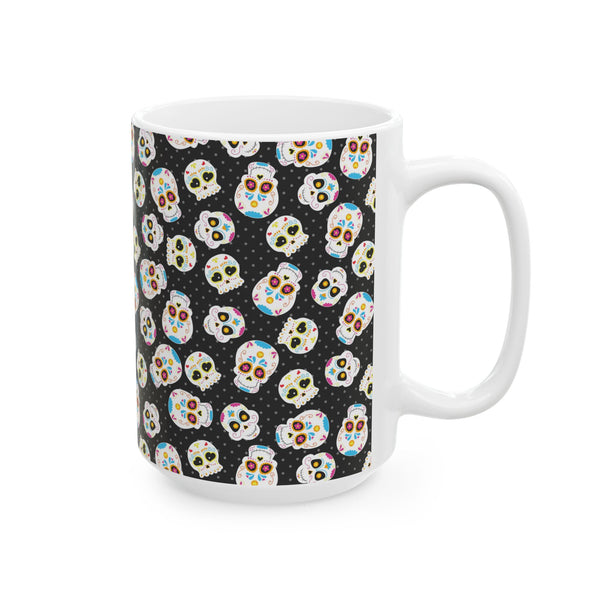 Day of the Dead Ceramic Coffee Mug, Black Sugar Skull, Dia de los Muertos Cup