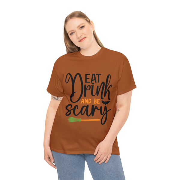 Eat Drink and Be Scary Halloween Unisex Heavy Cotton Tee 3 colors