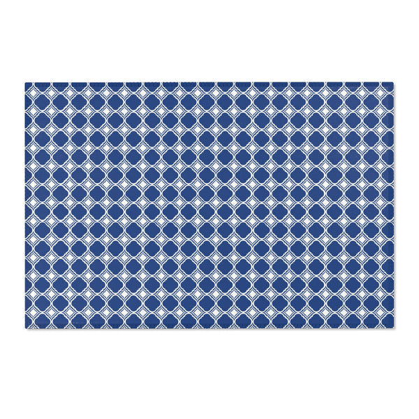Blue White Geometric Pattern Area Rugs 3 Sizes Versatile Durable
